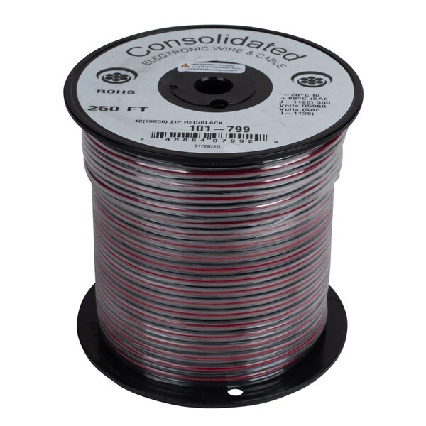 Main product image for Consolidated 250 ft. 12 AWG Power Speaker Wire (Red/Black)101-799
